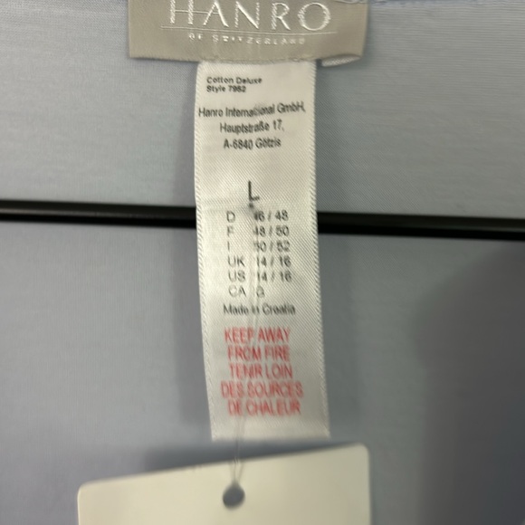 NWT Hanro Cotton Deluxe Tank Sleep Shirt Light Blue Womens Large - Picture 5 of 7